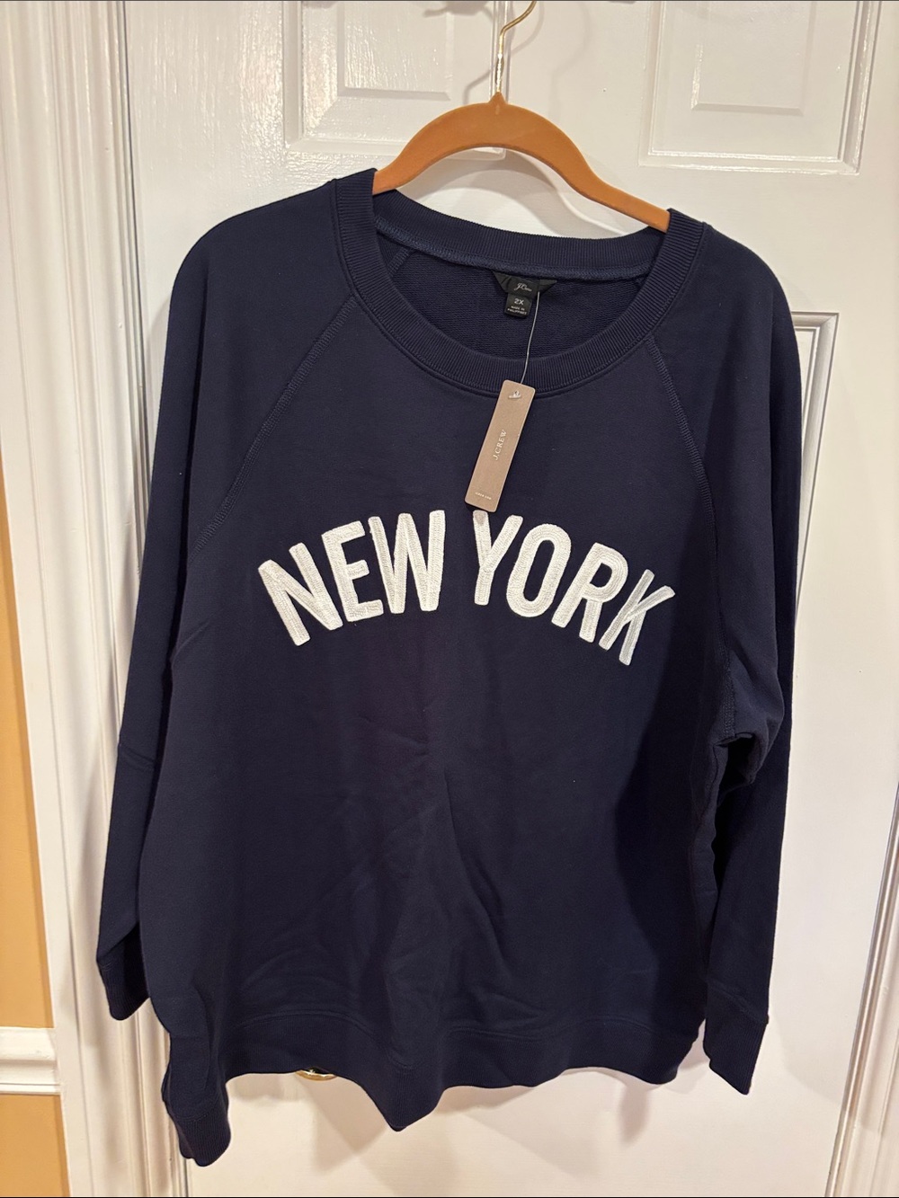 J. Crew Navy Crewneck Sweatshirt with White 'NEW YORK' Appliqué